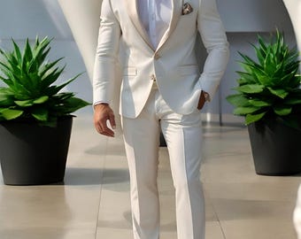 Luxury Men’s Off-White Suit, Elegant Tuxedo Suit, for Men Special Wedding Perfect Tailored Style Suit, Formal Fashion wedding Suit