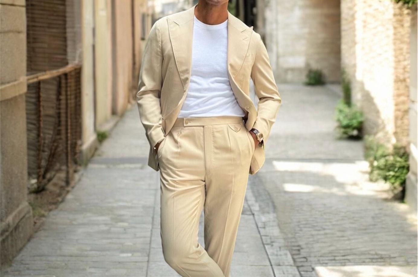 Men Suits Beige Bride SUITS FOR MEN Men Suit 2 Piece Slim Fit Suit Two Button Suit Wedding Groom Suit Dinner Party Suit