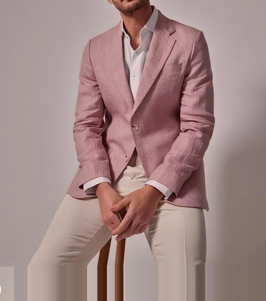 Mens Dusty Pink LINEN Blazer For Men Stylish Jackets Christmas Classic Blazer For Wedding