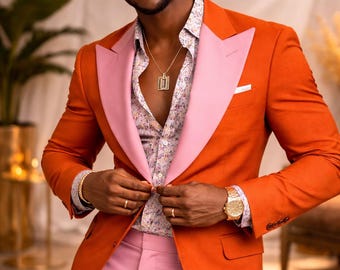Orange Men African Bestow Suits, Two Piece Style Fashion Formalwear And Party Events Suits