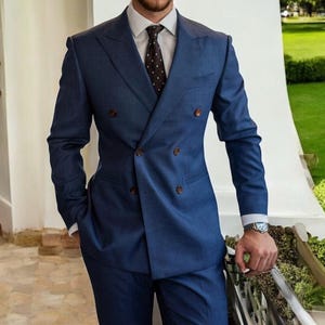 極美品　BAZERO MEN'S　３ピース　ダブル　スーツ　ブルー　L msuit322_bk.jpg