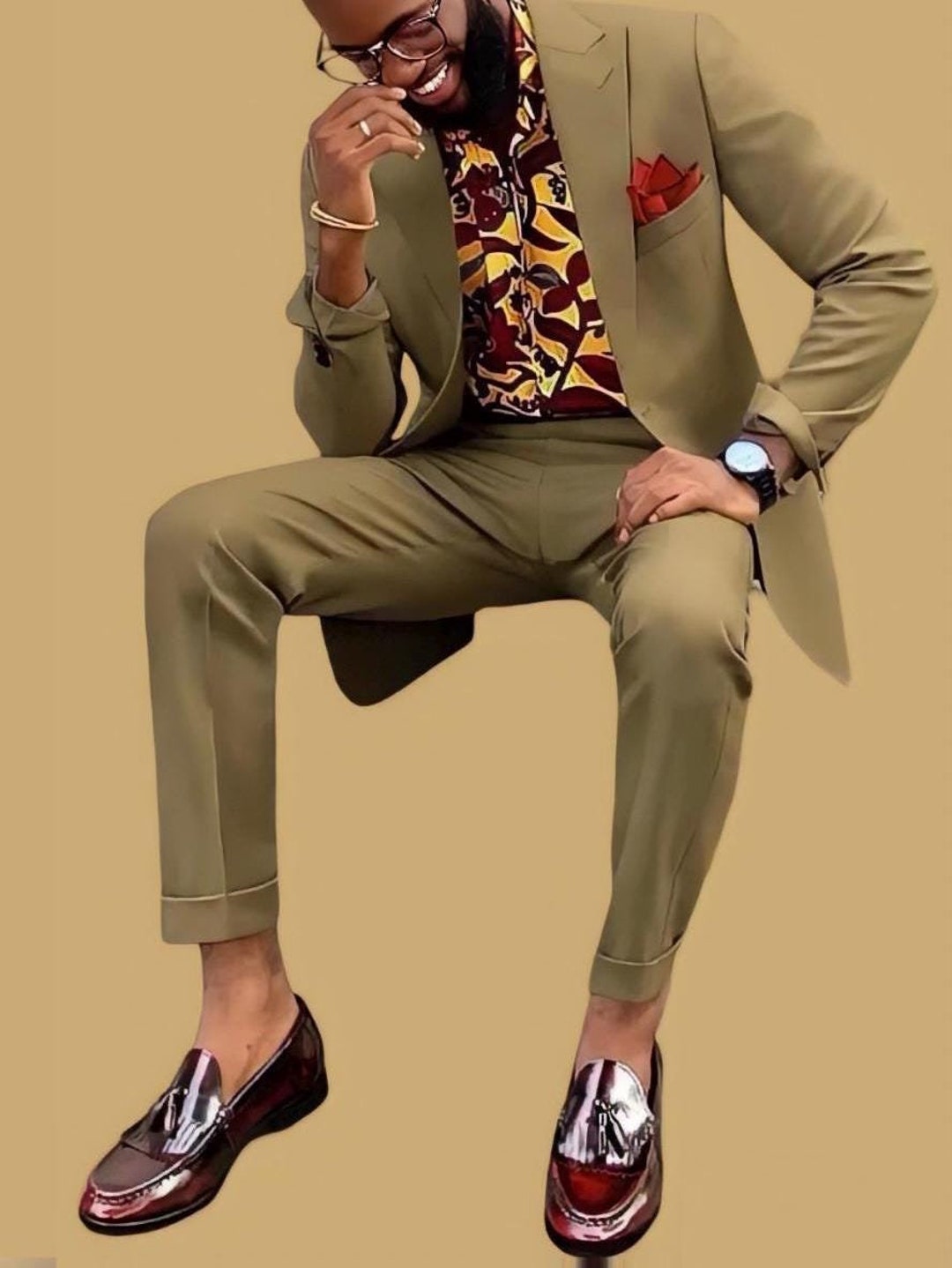Men's 2 Piece Stone Stitched Brown Tuxedo Suit