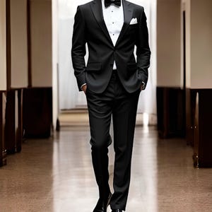 Men&#39;s Slim Fit Black Suit: 2-Piece Cotton Wedding Suit