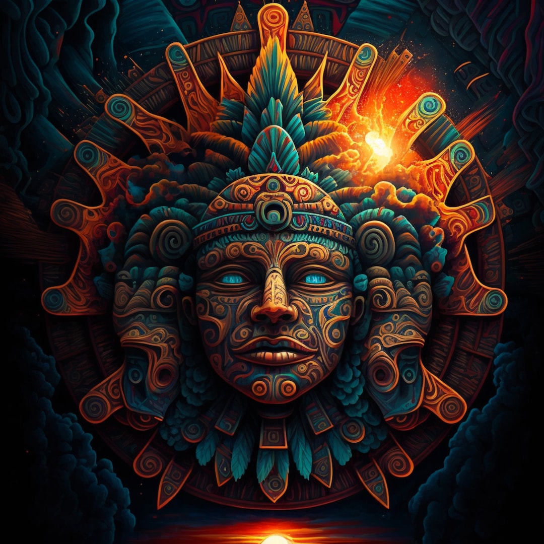 Trippy Psychedelic Aztec Mask Digital Print - Etsy