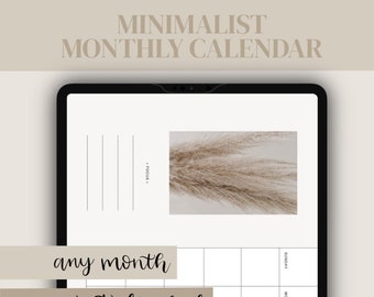 minimalist digital monthly planner, undated, planner, calendar, academic, any use, aesthetic, printable