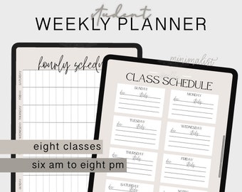 minimalist student weekly planner, printable 8.5x11, academic planner, two pages, planner, calendar, aesthetic, high school college students
