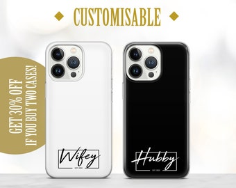 Couples Phone Case Matching Wifey Hubby Anniversary Cover for iPhone 15 Pro 14 13 12 11 XR 8+, Samsung S21, A50, A51, A53, Huawei P20, P30
