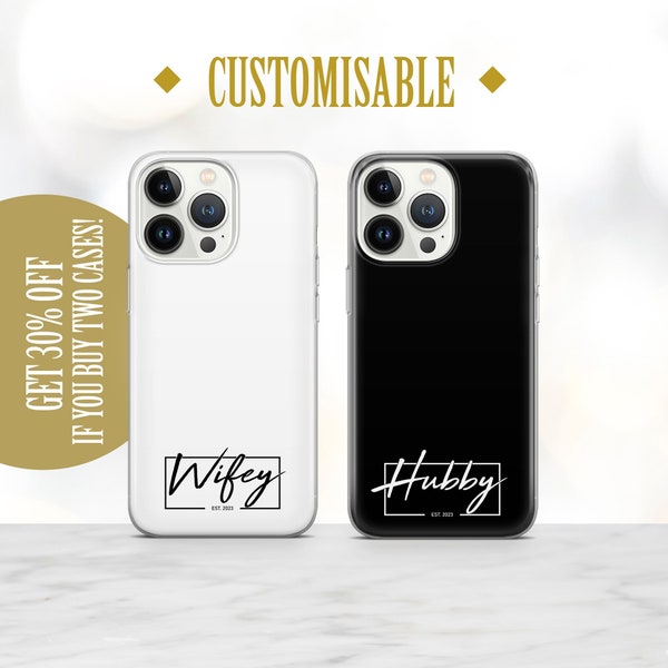 Couples Phone Case Matching Wifey Hubby Anniversary Cover for iPhone 15 Pro 14 13 12 11 XR 8+, Samsung S21, A50, A51, A53, Huawei P20, P30