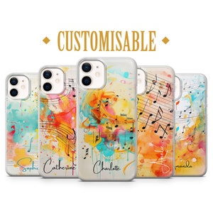 Music Phone Case Musical Notes Custom Name Cover fit for iPhone 15 Pro 14 13 12 11 XR 8+, 7 & Samsung S21, A50, A51, A53, Huawei P20, P30