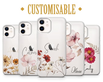 Pressed Flowers Phone Case, Personalised Name Cover for iPhone 17 Pro Max, 16e, 15, 14, 13 & Samsung S26 Ultra, S25 FE, A57, A56, Pixel 10