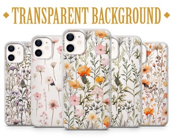 Wildflowers Phone Case Pressed Flowers Clear Cover for iPhone 17 Pro Max, 16e, 15, 14, 13 & Samsung S26 Ultra, S25 FE, A57, A56, Pixel 10, 9
