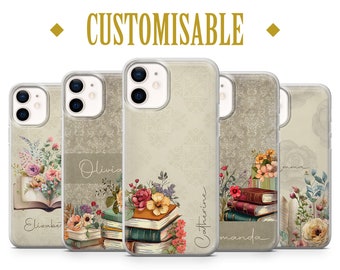 Book Lover Phone Case Custom Name Library Cover for iPhone 17 Pro Max, 16e, 15, 14, 13 & Samsung S26 Ultra, S25 FE, A57, A56, Pixel 10, 9A