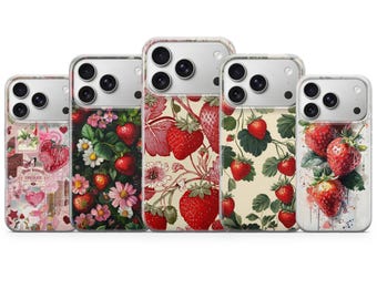 Strawberry Phone Case Fruit Collage Case fit for iPhone 17 Pro Max, 16e, 15, 14, 13 & Samsung S26 Ultra, S25 FE, A57, A56, Pixel 10, 9A