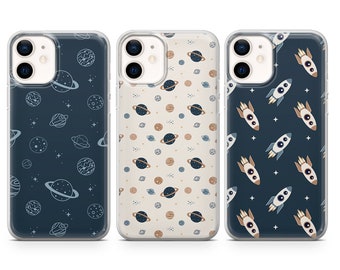 Planets Phone Case Space Rocketship Cover for iPhone 17 Pro Max, 16e, 15, 14, 13 & Samsung S26 Ultra, S25 FE, A57, A56, Pixel 10, 9A