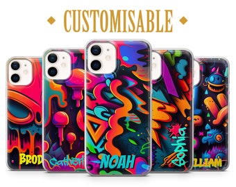 Personalised Graffiti Name Phone Case, Street Art Cover for iPhone 15 Pro Max, 14 Plus, 13, 12, 11, & Samsung S23, S22, A54, A53, Pixel 8, 7