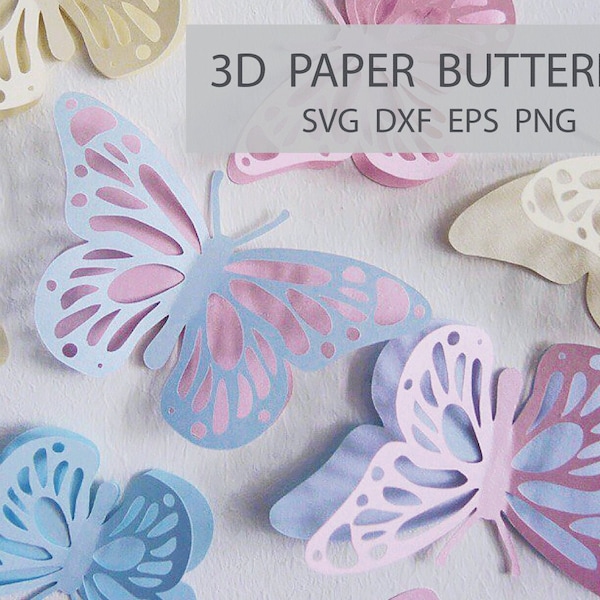 Papillon 3D SVG, svg papillon papier papier, SVG Cricut, Silhouette Studio, couper des fichiers