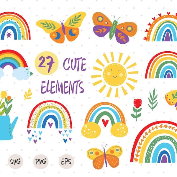 Rainbow clipart  svg png / neon rainbow /