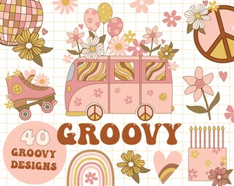 Groovy Clipart / groovy girl svg png / retro, hippie, flower power, digital druckbare Clipart