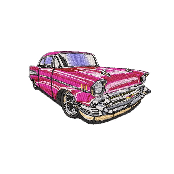 Vintage Classic Car Embroidery Pattern, Pink Muscle Machine Embroidery Design, Instant Download Digital File