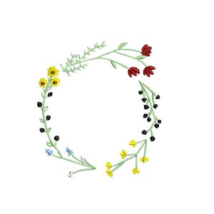 Wildflower Frame Embroidery Pattern, Floral Wreath Machine Embroidery Design, Floral Botanical Mini Wildflower Pattern Digital Download