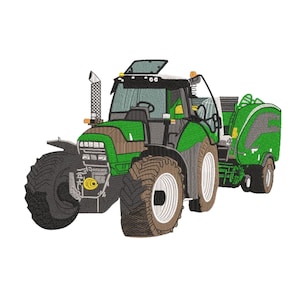 Zielony Traktor Cyfrowy Projekt Haftu - Wzór Haftu, Projekt Haftu Maszynowego, Wóz Gospodarski, Natychmiastowe Pobieranie Pliku Cyfrowego
