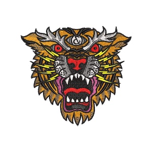 Fierce Tiger Head Embroidery Design - Angry Wild Animal Face for Dark Fabric - Tigers Embroidery Design Machine Embroidery Instant Download