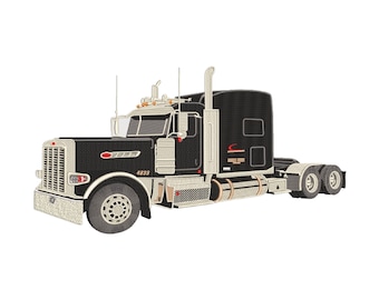 Black Peterbilt Semi-Truck Embroidery - Instant Download Transportation Design