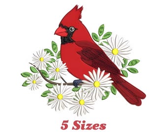 Machine embroidery cardinal bird design, festive Christmas embroidery pattern for holiday decor & gift