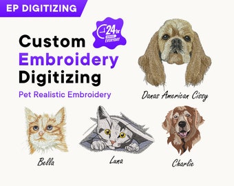 Custom Pet Embroidery Digitizing Services, Dog Logo Design, Horse Portrait, Animal Embroidery Pattern