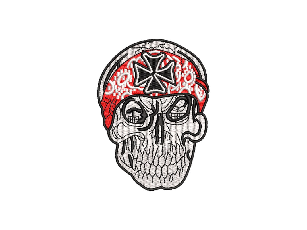 Iron Cross and Skull Embroidery Pattern, Halloween Digital Embroidery
