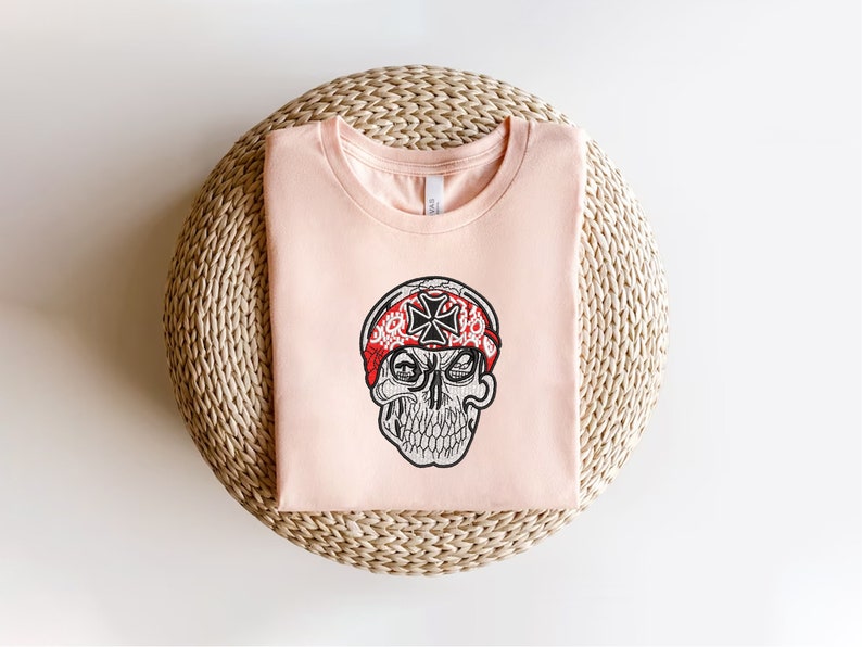 Iron Cross and Skull Embroidery Pattern, Halloween Digital Embroidery