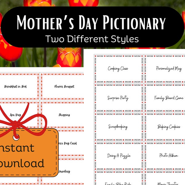 Fun Mother's Day Pictionary Game - Digital Download - Fun Family Game Activity - Pictionary Game - Mother Daughter Game