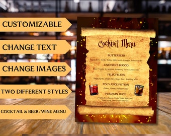 Wizard Themed Cocktail Menu Template, Magical Wedding Bar Menu, Signature Drink Sign, Wine & Beer Menu, Editable Drinks Menu