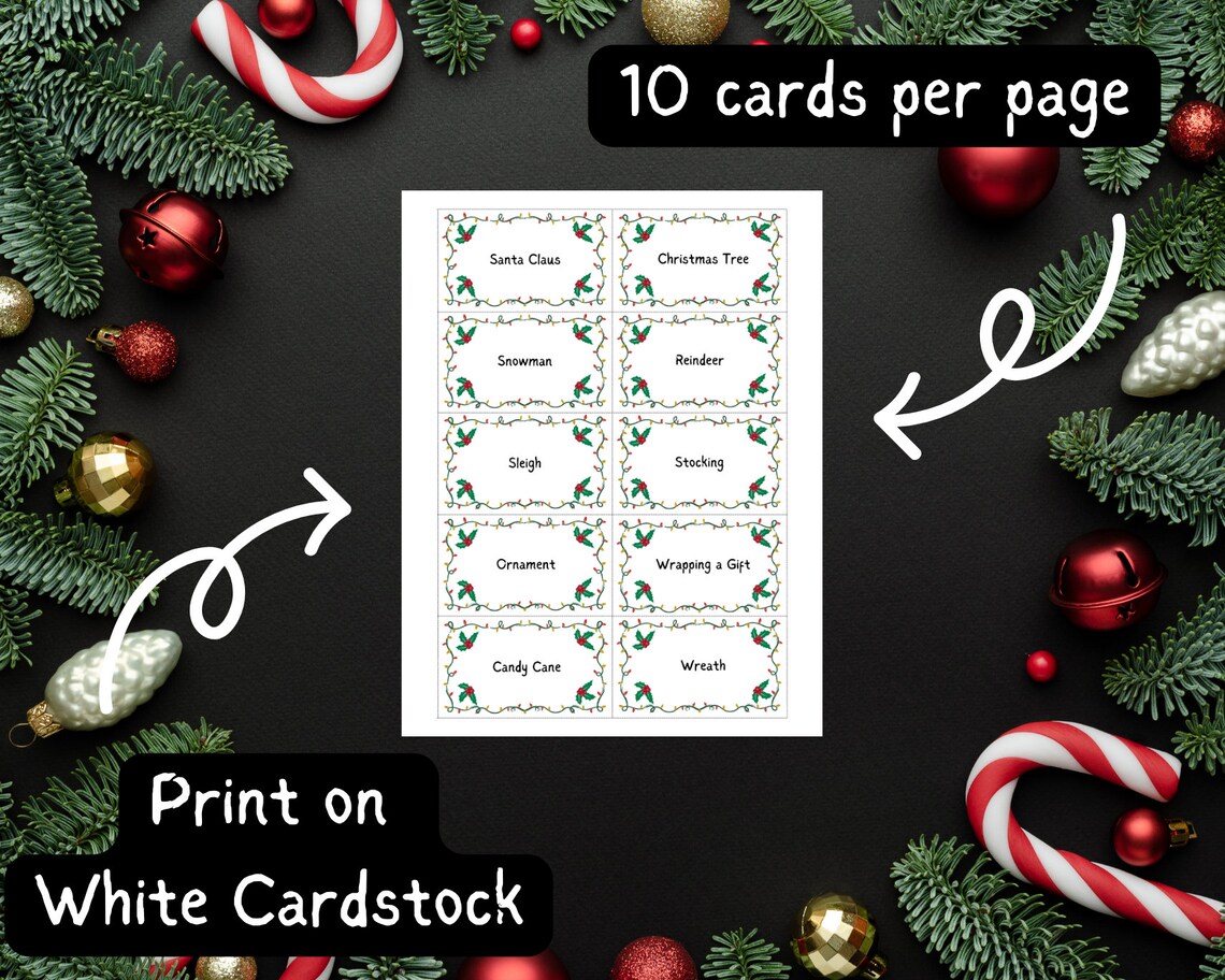 100 Christmas Pictionary Cards | Printable Christmas Pictionary Cards ...