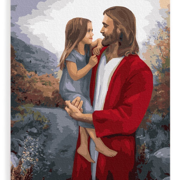 LDS Paint By Numbers Kit | As I Have Loved You- Girl | 16x20 Painting Kit of Jesus Christ Holding Children | Great Christian Activity