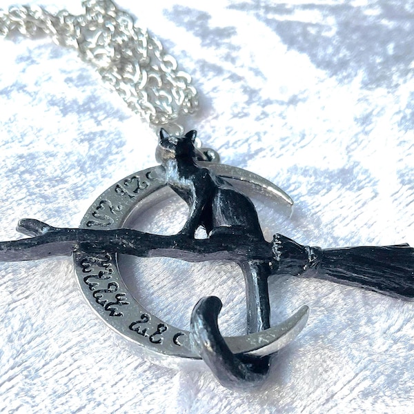 Gothic jewellery Regina covenorum ( cat on a broomstick) pendant by Alchemy England