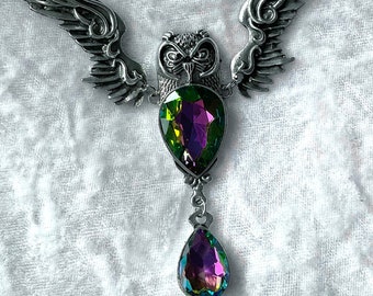 Mystic topaz Owl of Wisdom necklace