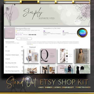 Etsy Shop Branding Kit Bundle Beige, & Purple  Etsy Shop Banner, Canva Template Aesthetic Branding Kit, Pastel Shop Mockups for Etsy Sellers