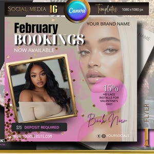 February Booking Flyer, Valentines Day Booking Flyer, Valentine’s Day, Holiday Deals Flyer, Makeup, Hair, Lashes, Nails, DIY Canva Template