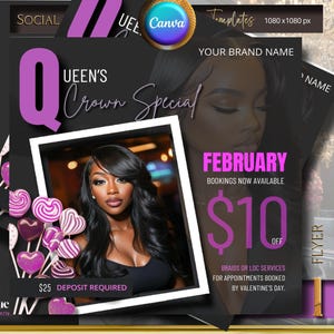 February Booking Flyer, Valentines Day Booking Flyer, Holiday Deals Flyer, Makeup, Hair, Lashes, Nails, DIY Canva Template