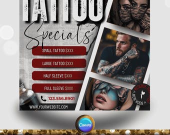 Tattoo Booking Flyer, Custom Tattoo Shop and Artist Flyers, Instagram and Social Media Templates, Canva Editable, Instant Download