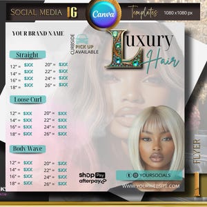 Hair Flyer, Braid Flyer, Hair Price List, Instagram Canva Template ,DIY Flyer, Hair Sale, Bundle Deals, Extensions Wig, Editable premade