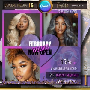February Booking Flyer, Valentines Day Booking Flyer, Holiday Deals Flyer, Makeup, Hair, Lashes, Nails, DIY Canva Template