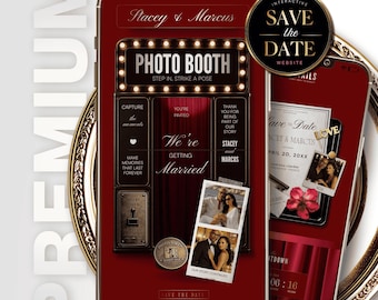 Photo Booth Save the Date Website | Interactive Wedding Invitation Editable Canva Template | RSVP Tracker & Live Countdown Digital Evite Red