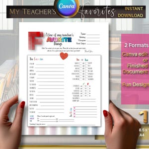 Teacher Favorite Things, Teacher Survey, Teacher Questionnaire. ALL about your teacher,  Getting to know your teacher,  Teacher Appreciation