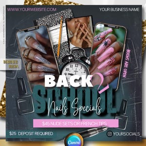 Back to School Booking Flyer, Nail Bookings,  Back 2 School, Editable Canva Template for Hair,  Lashes,  August Promo, Instant Download