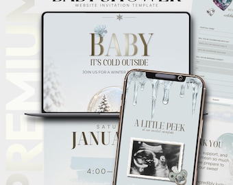 Baby Shower Invitation Website | Baby It’s Cold Outside | Editable Canva Template Winter Digital Rsvp Tracking | Countdown | Baby Boy