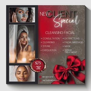 Julklappsflyer för ansiktsbehandling, semesterspa, Canva-mall för hudterapeut, flygblad för vintererbjudanden, hudvårdskampanj, mall för skönhetssalong bild 4