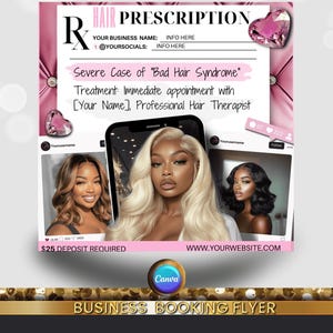 HAIR Booking Flyer, Book Now Flyer, PINK, Booking Flyer, Instagram Post, Social Media , Makeup, Lashes, Nails, Canva Template