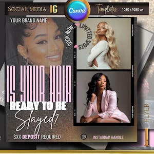 Hairstylist Flyer, Haar Flyer, Jetzt Buchen, Perücke installieren, Haar Flyer, Instagram Vorlage, Hair Stylist, Canva Template, DIY Flyer.